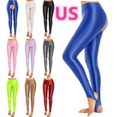 US Women Glossy Oil Pantyhose Hollow Out Tights High Waist Stretchy Skinny Pants