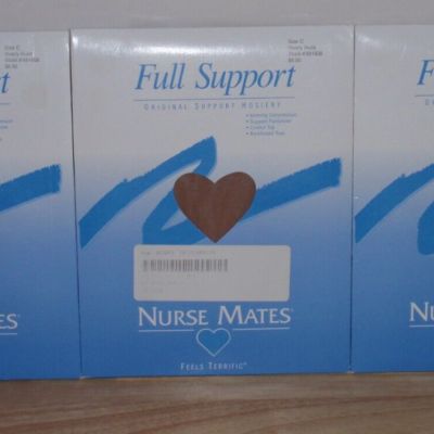 Lot of 3 Nurse Mates Full Support Hosiery 6mmHg Compression Nearly Nude Sz C NEW