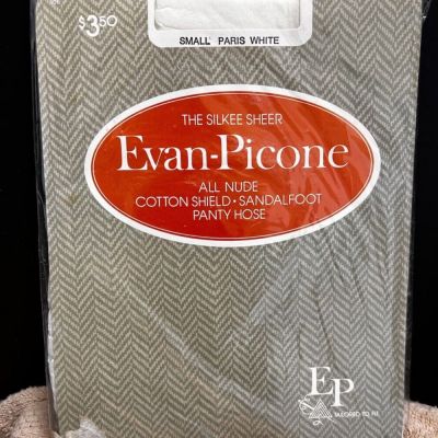 Evan Picone Paris White Silkee Sheer Nylons Pantyhose 1 Pair SZ SM Sandlefoot