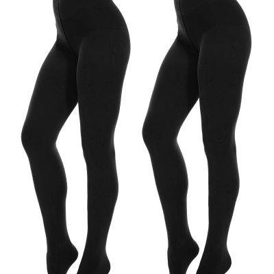 Opaque Black Tights for Women, 80D Tummy Compression Plus Size Tights, Contro...