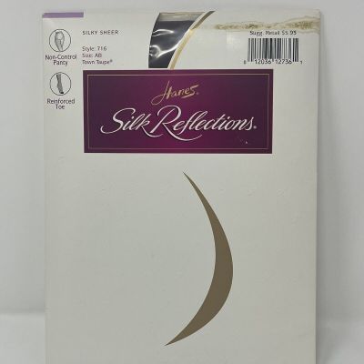 Vtg Pantyhose Hanes Silk Reflections Sz AB Silky Sheer Reinf Toe Taupe New 1989