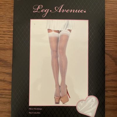 Leg Avenue Thigh High Stockings White Sheer One Size 90-160 Lbs New Package 1001