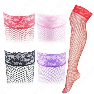 Fishnet Stockings Thigh High Lingerie Lace Tights Socks Womens Red