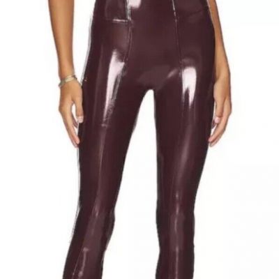 SPANX Faux Leather Shiny LEGGINGS-Burgundy Wine Red Ruby Size L Shapewear New