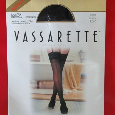 Vintage NOS Vassarette Lace Top Backseam garter Stockings Style 8210 Long Black