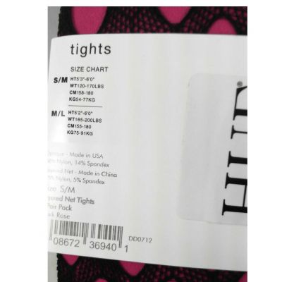 Hue Women Tights S/M Black Pink Two Tone Fishnet Layered Pack of 2 Solid Fishnet