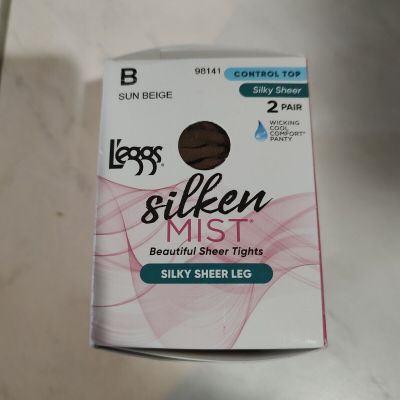 Leggs Silken Mist Control Top 2 Pair B Sun Beige Silky Sheer Leg Pantyhose