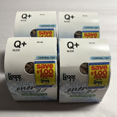 Leggs Sheer Energy Compression Pantyhose Tights Sheer Panty Q Nude Lot of 4