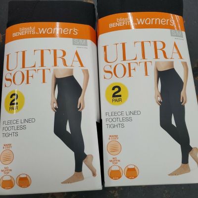Warner's Womens Ultra Soft Fleece Lined Footless Tights 4 Pair Size S/M* New