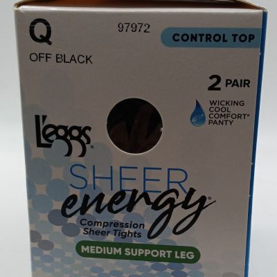 L'eggs Sheer Energy Size Q Off Black Control Top Sheer Toe Pantyhose 2pk 97972