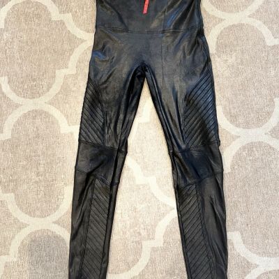 SPANX Faux Leather Moto Leggings Black Womens Size M medium