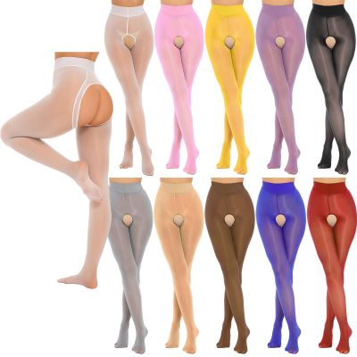 Women See Through Hollow Out Pantyhose Glossy Tights Mid Waist Stocking Lingerie