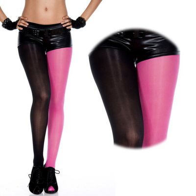 Black Hot Pink Jester Opaque Spandex Tights Harley Quinn Pants Pantyhose Costume