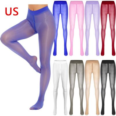 Freebily US Women Stretch Tight Shimmery Pantyhose Zipper Crotch Sheer Stockings