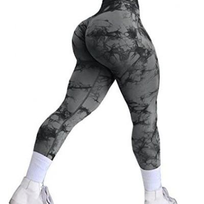 Women's Seamless Leggings Workout Yoga Pants Butt Lifting Small #2-black Gray