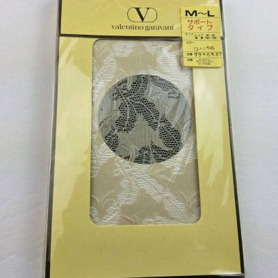 Vintage Valentino Garavani Lace Pattern Pantyhose Tights Honey Japan Size M-L