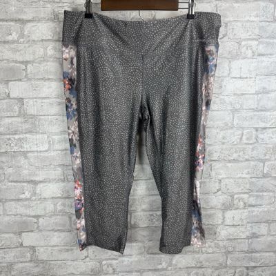 Eddie Bauer Size 2XL Capri Cropped Leggings Gray Dot And Floral Side Stripe