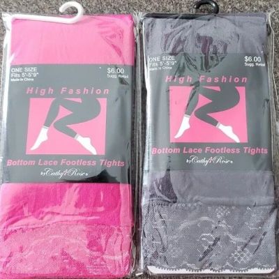 Two (2) Cathy Rose ~ Bottom Lace/Footless Tights ~ 1-Pink ~ 1-Gray ~ One Size
