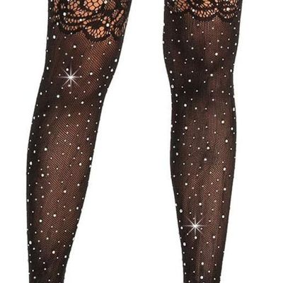 Thigh High Sparkle Rhinestone Stocking, Women'S Sexy Fishnet Crystal Stockings