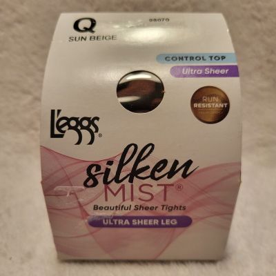 L'eggs Silken Mist Ultra Sheer Leg Tights Nylons Control Top Sun Beige Size Q