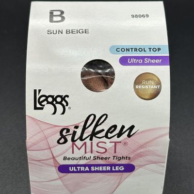 Leggs Silken Mist Control Top Size B Sun Beige Pantyhose Silky Sheer  Leg 98069