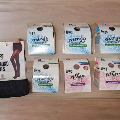 Leggs Sheer Energy Jet BLACK Sz A & B, Silken Mist NUDE 