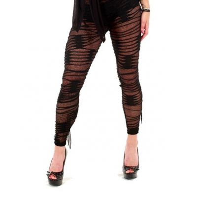 Black Sheer Fringes Women Fitted Sexy Leggings Pants Tight Club-Wear Rave S M L