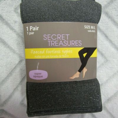 New Secret Treasures Fleeced Footless Tights Size M/L Charcoal Gray 1 Pair