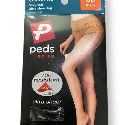 Peds CD Black Run Resistant Pantyhose Smooth Shaping Control Top Ultra Sheer