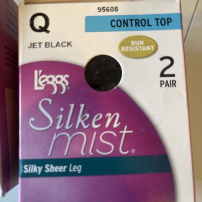 Lot of 4 size Q Leggs Silken Mist Control Top Tights/Pantyhose 2 Pairs/Pack