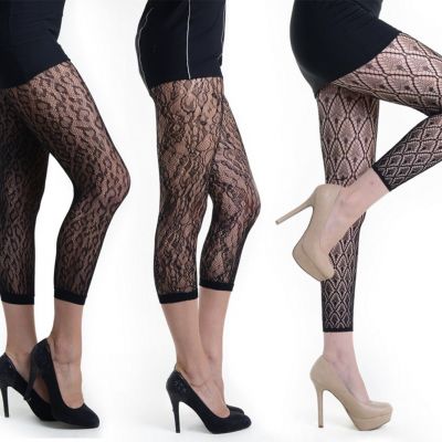Women Footless Fishnet Lace Sheer Stocking Tights Pantyhose Black (Pack of 3)
