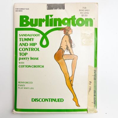 Vintage Burlington Tummy and Hip Control Top Pantyhose - Extra Long - Dove Gray