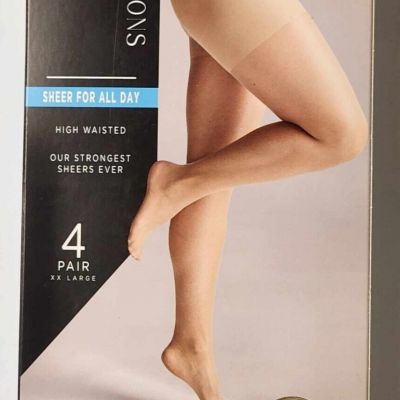4 Pair Silk Impressions Women's XXL High Waisted Beige Tights-Sheer For All Day