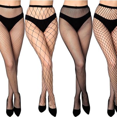 Frenchic 4 Pack Sexy Fishnet Stocking Tights Hosiery For Women Extended Sizes