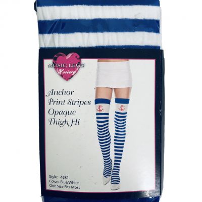 Music Legs Opaque Tights Blue White Anchor Pinstripe One Size Cosplay Sailor