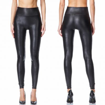 SPANX Black Faux Leather Leggings Pants Wow Style 2437Q Sz Petite Small