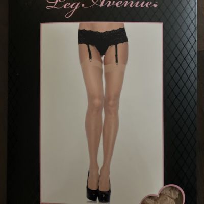 Leg Avenue Sheer Thigh Hi GARTER STOCKINGS Beige 1001 One Size 90-165 lbs
