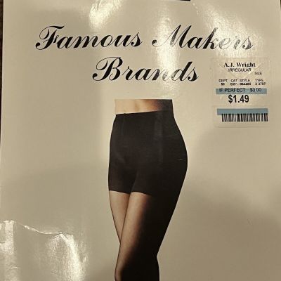 NIP VTG Famous Makers Brands Black Sheet Pantyhose Tummy Control Queen Size