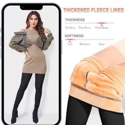 KBVOT Fleece Lined Tights Women Sheer Fake Translucent Winter Thermal