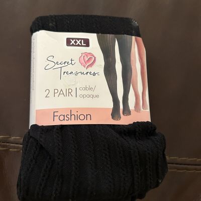Secret Treasures Women’s XXL 2 Pack Stockings Cable Opaque Mauve & Black