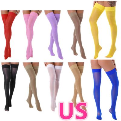 US Women's Silk Thigh High Stockings Nylon Socks Casual Over the Knee High Socks