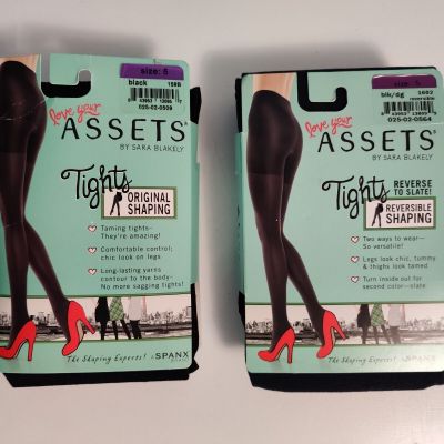 Love Your Assets Sara Blakely Original Shaping Tights  1 Black,1 BL/DG NEW sz 5