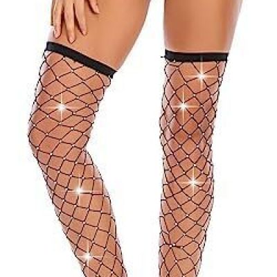 Livfrels Fishnets With RhinestoneSexy Thigh High Stockings Sparkle Fishnet Ti...
