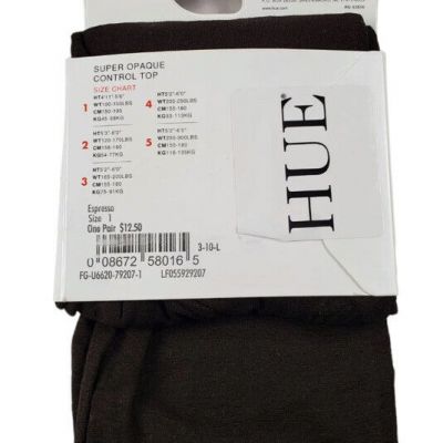 HUE Espresso Super Opaque Woman’s Tights Sz 1 S Small for 100-150 lbs brown NEW
