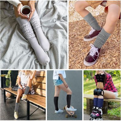 1/2 Pairs Womens Knee High Heavy Slouch Socks Knit Extra Long Scrunchy Stockings