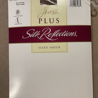 Hanes Plus Silk Reflections Sheer Natural Nude Control Top Size TWO / 2 00P16