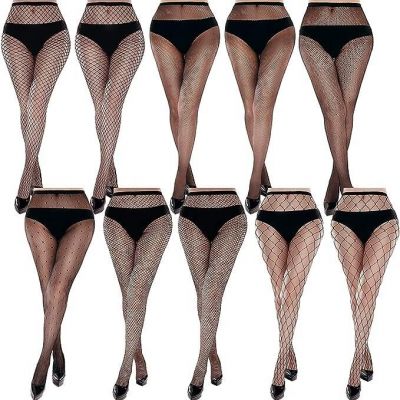 Duufin Women's 10 Pairs Stockings Fishnet Tights High Waist Mesh Pantyhose Black