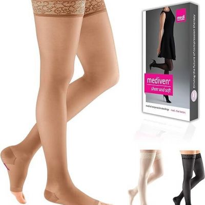 Mediven Sheer & Soft OPEN TOE Stockings Thigh High Lace Band 30-40 Size & Color