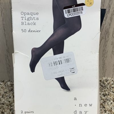 A New Day 2 Pairs Opaque Black Tights. 50 Denier. S/M.