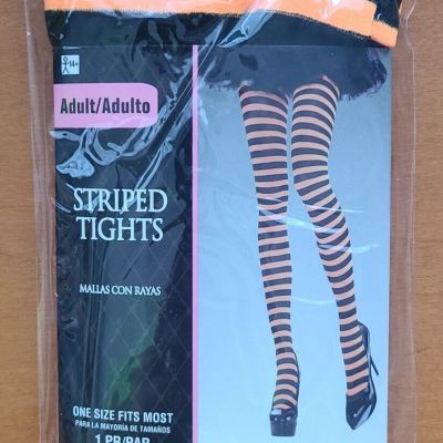 New Amscan Adult One Size Fits Most Orange/Black Striped Tights